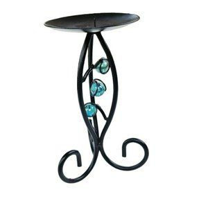 Black Pillar Wrought Iron Candle Holder with‎ Blue Crystals